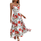 Långa klänningar - Reglerbara axelband Shein Tropical Print Split Thigh Cami Dress