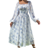 Fyrkantig - Långa klänningar Shein VCAY Allover Floral Print Lantern Sleeve Ruched Bust Chiffon Dress
