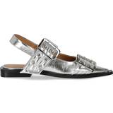 Dam - Läderimitation Lågskor Ganni Metallic Feminine Buckle Ballerinas Shoes in Silver Responsible Women's