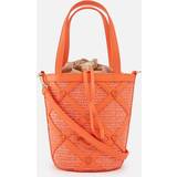 Orange Bucketväskor Love Moschino Borsa Studded Raffia and Faux Leather Bucket Bag Orange