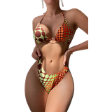 Shein X Hangout Fest SHEIN Swim Summer Beach Digital Polka Dot Bikini Set Halter Triangle Bra & High Cut Bikini Bottom & Skirt & Scarf Beach 4 Piece Swimsuit