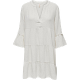 Korta klänningar - M - Vita Only Regular Fit Split Neck Short Dress - White/Cloud Dancer