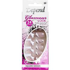 Depend Lim inkluderat Nagelprodukter Depend Glamour Look Square Design 6283 Silver Glamour 24-pack