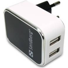 Laddare - Mobilbatterier Batterier & Laddbart Sandberg AC Charger Dual USB 2.4+1A EU