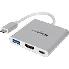 Sandberg Kabeladaptrar - Vita Kablar Sandberg USB C - USB-C/HDMI/USB-A 3.0 Adapter M-F