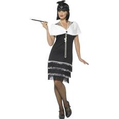 Smiffys Flapper Costume Black with Dress & Fur Stole