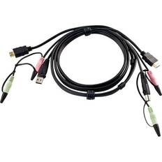 Standard HDMI-Standard HDMI - Svarta - USB-kabel Kablar Aten HDMI/USB A/2x3.5mm - HDMI/USB B/2x3.5mm 1.8m