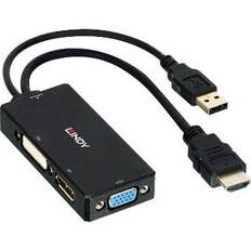 Rund - Standard HDMI-Standard HDMI - USB-kabel Kablar Lindy HDMI/USB A-DisplayPort/DVI/VGA M-F 0.2m