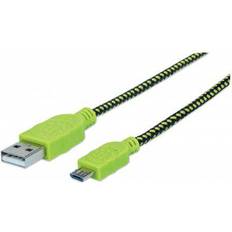 Gröna - USB A-USB Micro-B - USB-kabel Kablar Manhattan Braided Hi-Speed USB A-USB Micro-B 2.0 1.8m