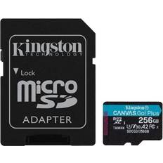 256 GB - USB Type-A Minneskort Kingston Canvas Go! Plus microSDXC Class 10 UHS-I U3 V30 A2 170/90MB/s 256GB +Adapter