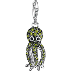 Thomas Sabo Charm Club Octopus Charm Pendant - Silver/Black/Green