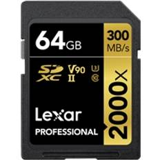 64 GB Minneskort & USB-minnen LEXAR Professional SDXC Class 10 UHS-II U3 V90 2000x 300/260MB/s 64GB