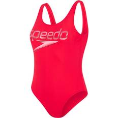 Speedo Summer Stripe Logo Deep U-Back Swimsuit - Red/White