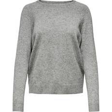 Only Tröjor Only Solid Colored Knitted Pullover - Grey/Medium Grey Melange