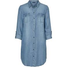 Blåa - Skjortklänningar Vero Moda Shirt Midi Dress - Blue/Light Blue Denim
