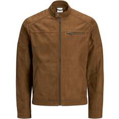 Bruna - Herr Ytterkläder Jack & Jones Faux Leather Jacket - Brown/Cognac