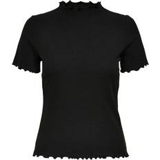 Dam - Svarta - Viskos T-shirts Only High Neck Short Sleeved Top - Black/Black