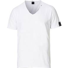 Replay Herr - Vita Kläder Replay Raw Cut V-Neck Cotton T-shirt - White