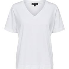 Dam - Ekologiskt material - Midiklänningar - Vita T-shirts Selected V Neck T-shirt - White/Bright White