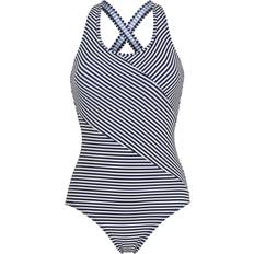 Dam - Elastan/Lycra/Spandex Baddräkter Abecita Brighton Racer Back Swimsuit - Navy Blue/White