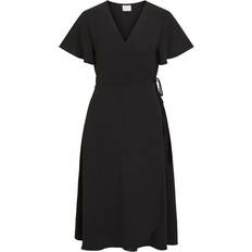 Dam - Enfärgade - Omlottklänningar Vila Short Sleeved Wrap Dress - Black