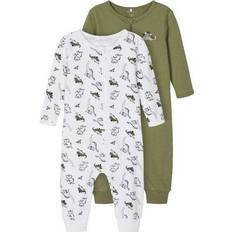 1-3M Pyjamasar Name It Zip Nightsuit 2-pack - Green/Loden Green (13189126)