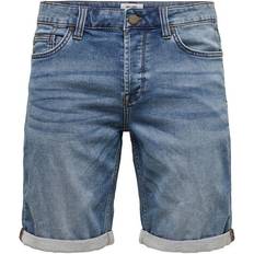 Elastan/Lycra/Spandex Shorts Only & Sons Ply Life Jog Denim Shorts - Blue/Blue Denim