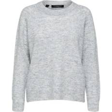 38 - Dam - Stickad tröjor Selected Rounded Wool Mixed Sweater - Light Grey Melange