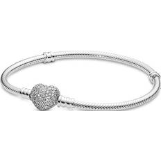 Pandora Blank Armband Pandora Moments Sparkling Heart Clasp Snake Chain Bracelet - Silver/Transparent
