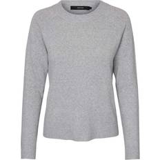 Vero Moda Dam - Stickad tröjor Vero Moda Doffy O-Neck Long Sleeved Knitted Sweater - Grey/Light Grey Melange