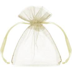 PartyDeco Party Bags Organza Pouches Cream 10cm 20-pack