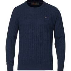 Morris L - Stickad tröjor Morris Merino Cable O-Neck Sweater - Blue