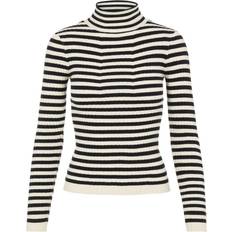 Dam - Polotröjor - Randiga Pieces Knitted Pullover - Black/Stripes with Birch Stripes