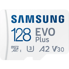 Samsung Minneskort Samsung Evo Plus microSDXC Class 10 UHS-I U3 V30 A2 128GB +SD Adapter