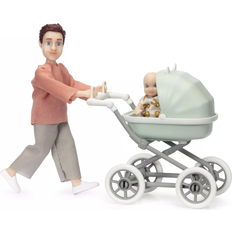 Lundby Tygleksaker Dockor & Dockhus Lundby Dolls for Doll House Man with Baby & Trolley 60808300