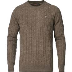 Morris L - Stickad tröjor Morris Merino Cable O-Neck Sweater - Light Brown