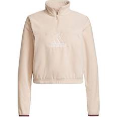 26 - Dam - Fleecetröjor & Piletröjor adidas Women Brand Love Polar Fleece Embroidered Logo Half Zip Sweatshirt - Halo Blush/White/Victory Crimson