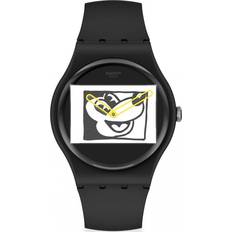 Swatch Datumvisare - Unisex Armbandsur Swatch Mickey Blanc Sur Noir Keith Haring (SUOZ337)
