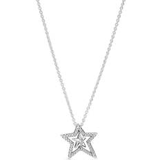 Pandora Blank Halsband Pandora Pavé Asymmetric Star Collier Necklace - Silver/Transparent