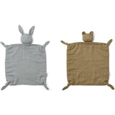 Liewood Gråa Babyfiltar Liewood Agnete Cuddle Cloth Mr Bear Khaki/Rabbit Blue Fog 2-pack