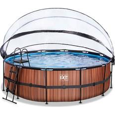 Rund Ovanmark pooler Exit Toys Round Wood Pool with Sand Filter Pump & Roof Ø4.5x1.22m