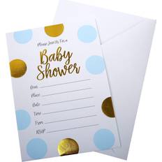 Baby Pattern Blå, Inbjudningskort Baby Shower 10 st
