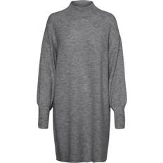 Vero Moda Bomull - Dam - Korta klänningar Vero Moda Lefile Long Sleeve High Neck Dress - Medium Grey Melange