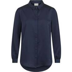 Vila Long Sleeve Satin Shirt - Navy Blazer