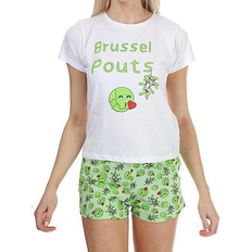 Brave Soul Dam Kläder Brave Soul Womens Sprout Short Pyjama Set - White/Green
