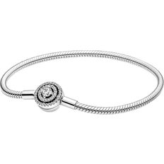 Pandora Dam - Silver Armband Pandora Moments Halo Snake Chain Bracelet - Silver/Transparent