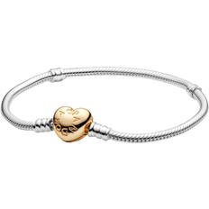 Pandora Guld Armband Pandora Moments Heart Clasp Snake Chain Bracelet - Silver/Gold