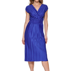 DKNY Pleated Smocked-Waist Dress - Berry Blue