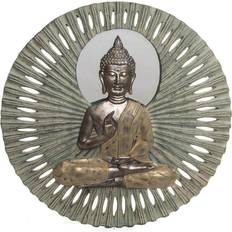 Beige Väggdekor Dkd Home Decor Väggdekoration Speglar Beige Buddha Harts Ljust kopparfärgat (59 x 5 x 59 cm) Väggdekor