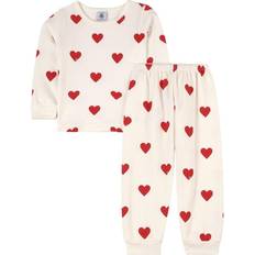 Petit Bateau Pyjamasar Barnkläder Petit Bateau Children's Hearts Print Fleece Pyjamas - Marshmallow White/Terkuit Red (A00FR01040)
